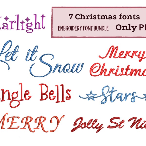 Only PES Christmas embroidery font bundle , 7 best script machine embroidery fonts for Christmas , Winter Machine embroidery designs