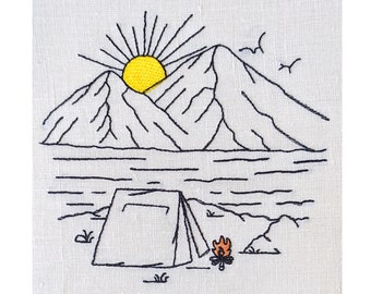 Camping Machine embroidery design , Sun in Mountain embroidery design