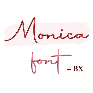 Fuente de bordado a máquina de escritura Monica, diseño de bordado, fuente de bordado cursiva manuscrita BX en 5 tamaños