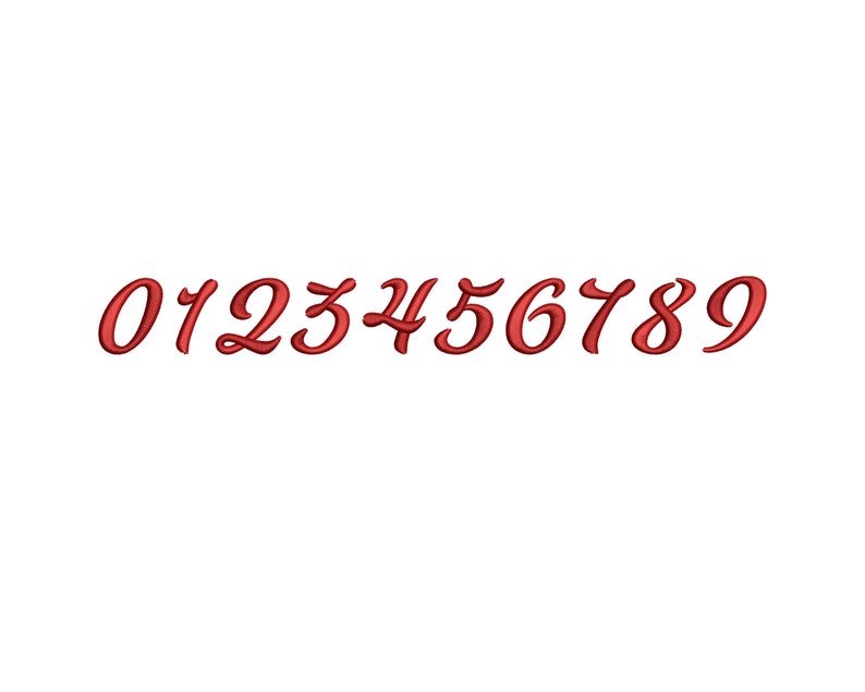 May include: A set of red, cursive numbers from 0 to 9. The numbers are stylised and have a 3D effect.