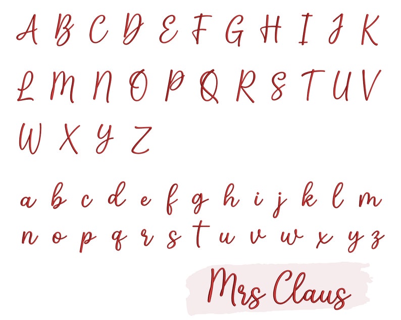 May include: A red handwritten alphabet in uppercase and lowercase letters. The text "Mrs Claus" is written in red cursive at the bottom of the image.
