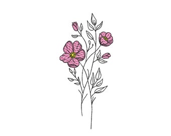 Diseño de bordado de máquina de flores, diseños de bordado de bocetos florales para máquina