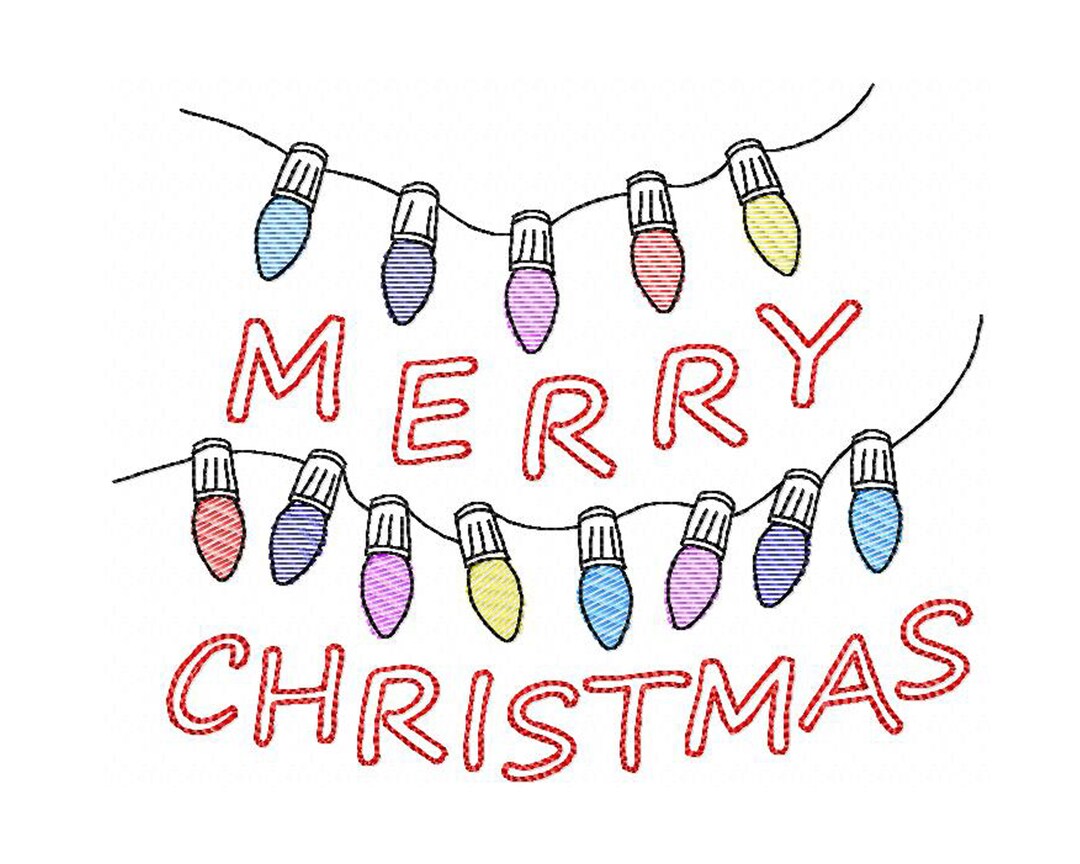Christmas Lights Embroidery Designs, Merry Christmas Sketch Machine