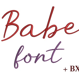 BX Cursive embroidery trendy font Babe , Machine embroidery design , Script PES embroidery font 5 sizes