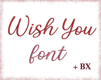Christmas BX script embroidery font , Machine embroidery design Wish You , Wedding cursive BX varsity embroidery font designs