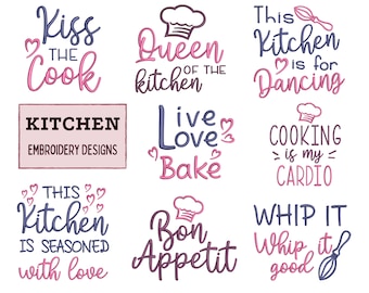 Kitchen embroidery bundle , 8 cooking machine embroidery designs quotes, Funny sayings embroidery designs for kitchen apron