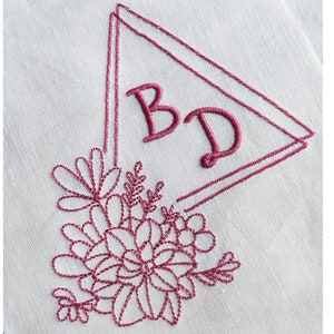 Motif de broderie Machine cadre floral, fichier de broderie fleur monogramme Couronne