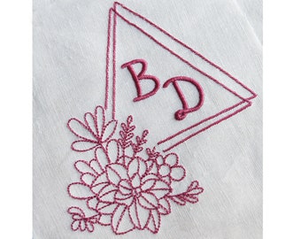 Floral Frame Machine Embroidery Design, Flower Monogram Wreath Embroidery File