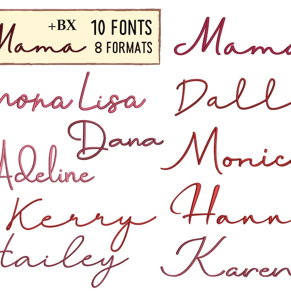 Mama Stickschrift-Paket, Maschinenstickmotive, 10 BX Script Cursive-Stickschriftarten-Paket