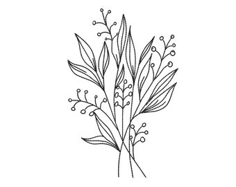 Floral Embroidery design , Plant Line art embroidery file for machine embroidery