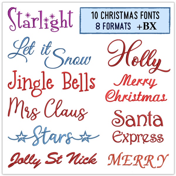 10 Weihnachts-Stickschriftarten, weihnachtliche Stickschrift, schachtelbare Schriften