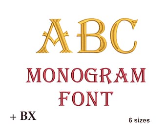Monogram Embroidery Font, ABC, BX Font, 6 Sizes (Digital Download)