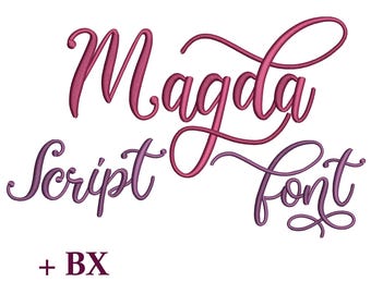 Embroidery font , Machine embroidery design Magda , BX Monogram Script font 5 sizes
