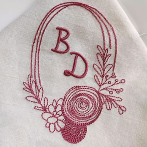 Conception de broderie de machine de couronne florale, conception de broderie de monogramme de cadre de verdure