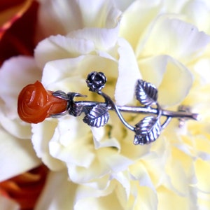 Baltic Amber ROSE Brooch | Silver 925 | Scarf Jacket Hat Pin | Hand Carved | Cognac | Vintage Flower | Gift for her | woman | Anniversary