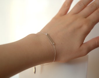 Plakette Armband Kette | Silber Plakette Anhänger | Plättchen Armband | Silberplatte | Geschenk für Sie | Armband für Frau | Geschenk für Sie