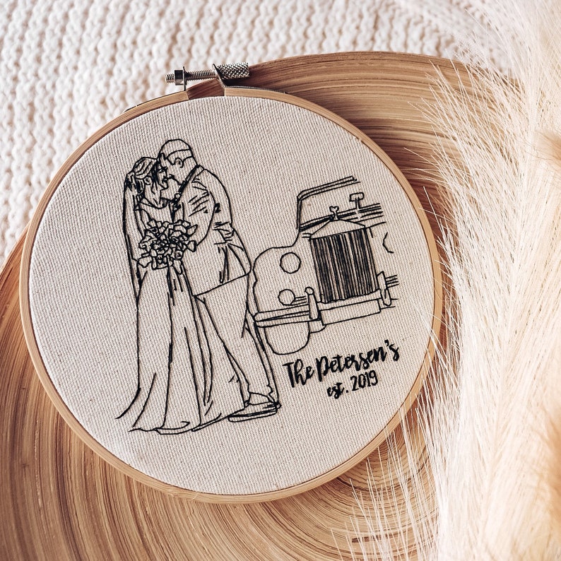 Portrait Embroidery Wedding Present, Anniversary Gift, Cotton Anniversary image 4