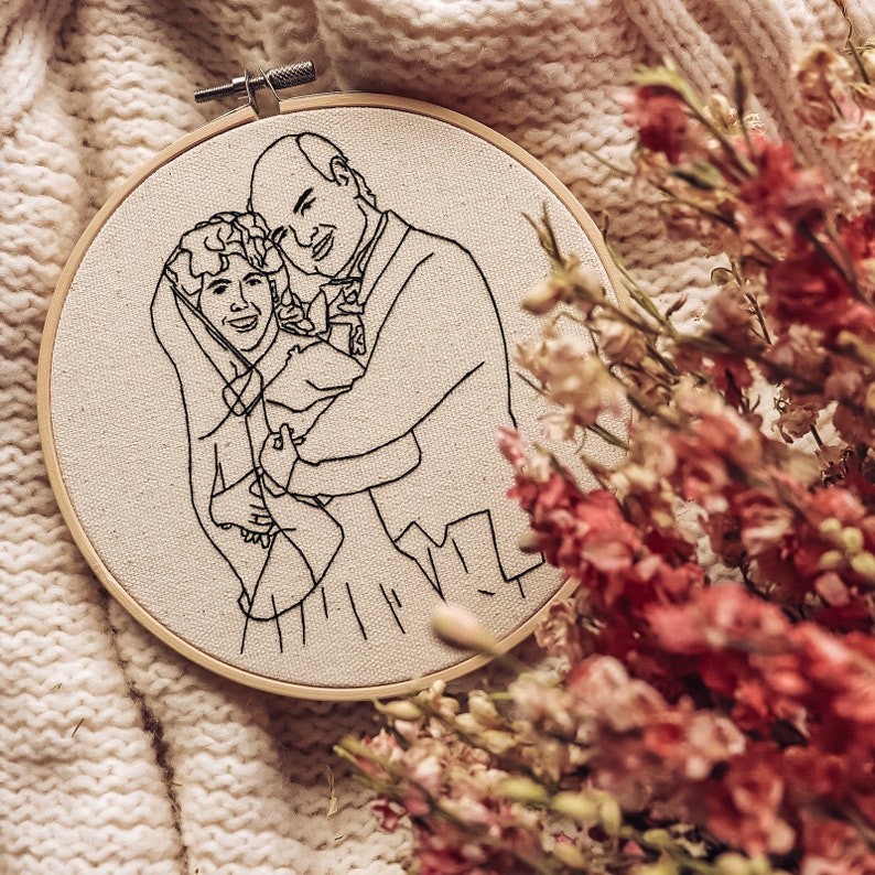 Portrait Embroidery Wedding Present, Anniversary Gift, Cotton Anniversary image 5