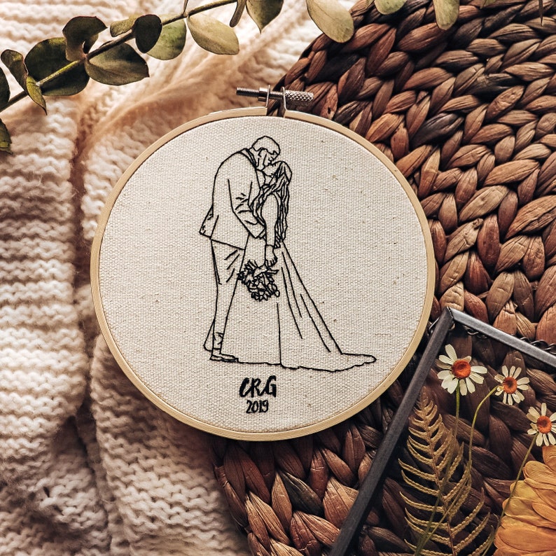 Portrait Embroidery Wedding Present, Anniversary Gift, Cotton Anniversary image 1