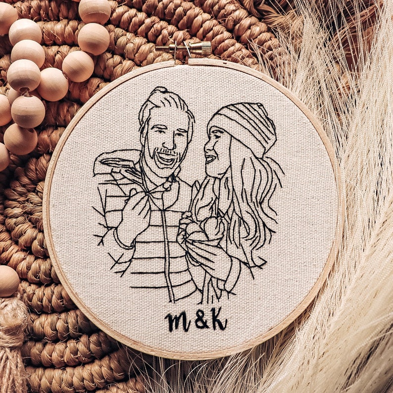 Portrait Embroidery Wedding Present, Anniversary Gift, Cotton Anniversary image 3