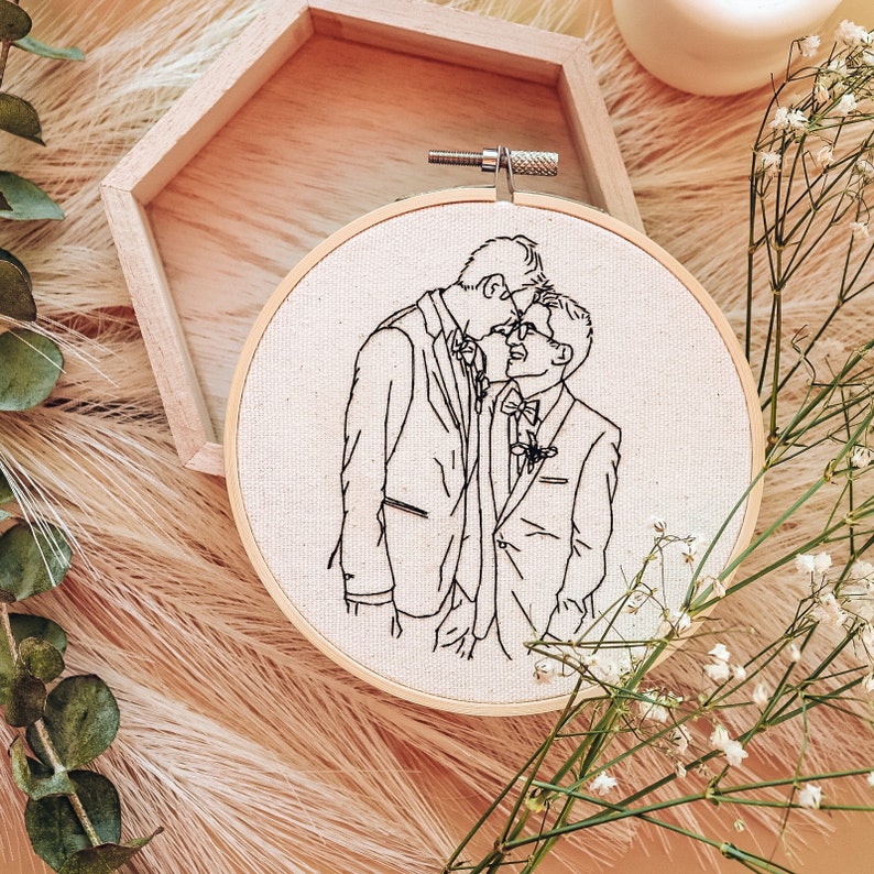 Portrait Embroidery Wedding Present, Anniversary Gift, Cotton Anniversary image 6