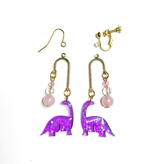 Dinosaur earrings / Dinosaur dangle earrings / Dinosaur resin Etsy