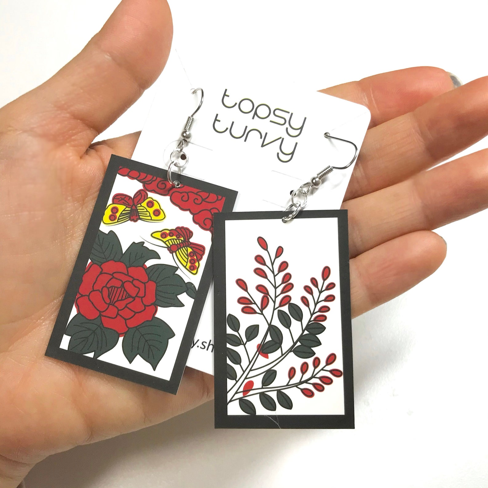 Random Hanafuda Earrings / Japanese dangle earrings / / Etsy