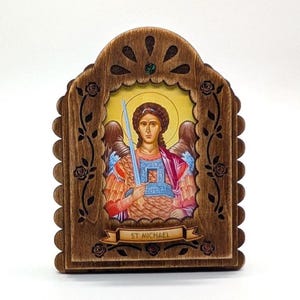 Nicho Retablo Wood Shadow Box of Saint Michael the Archangel Finished ...