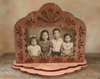 Remembrance Photo Nicho Frame, Small Landscape Engraved Wood Retablo Shadow Box