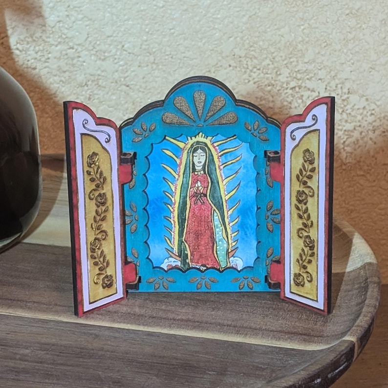 La Virgen De Guadalupe Retablo Nicho Shadow Box Finished Hand Painted ...