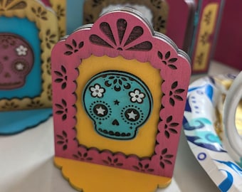 Hand Painted Day of the Dead Sugar Skull Retablo | Dia de los Muertos Nicho Shadow Box