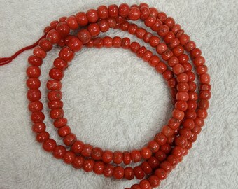47 Carats,20 Inch Full Strand,NATURAL ITALIAN CORAL Smooth Tube Shape Beads,4-7mm Size,