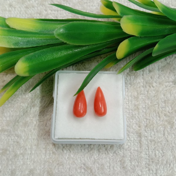 100%!! Natural Italian Coral..Smooth Tear Drops Pair...Size 5.50x11.50mm...AAA Quality....light Colour..Wholesale Price.. Undrilled 2 Pcs!!!