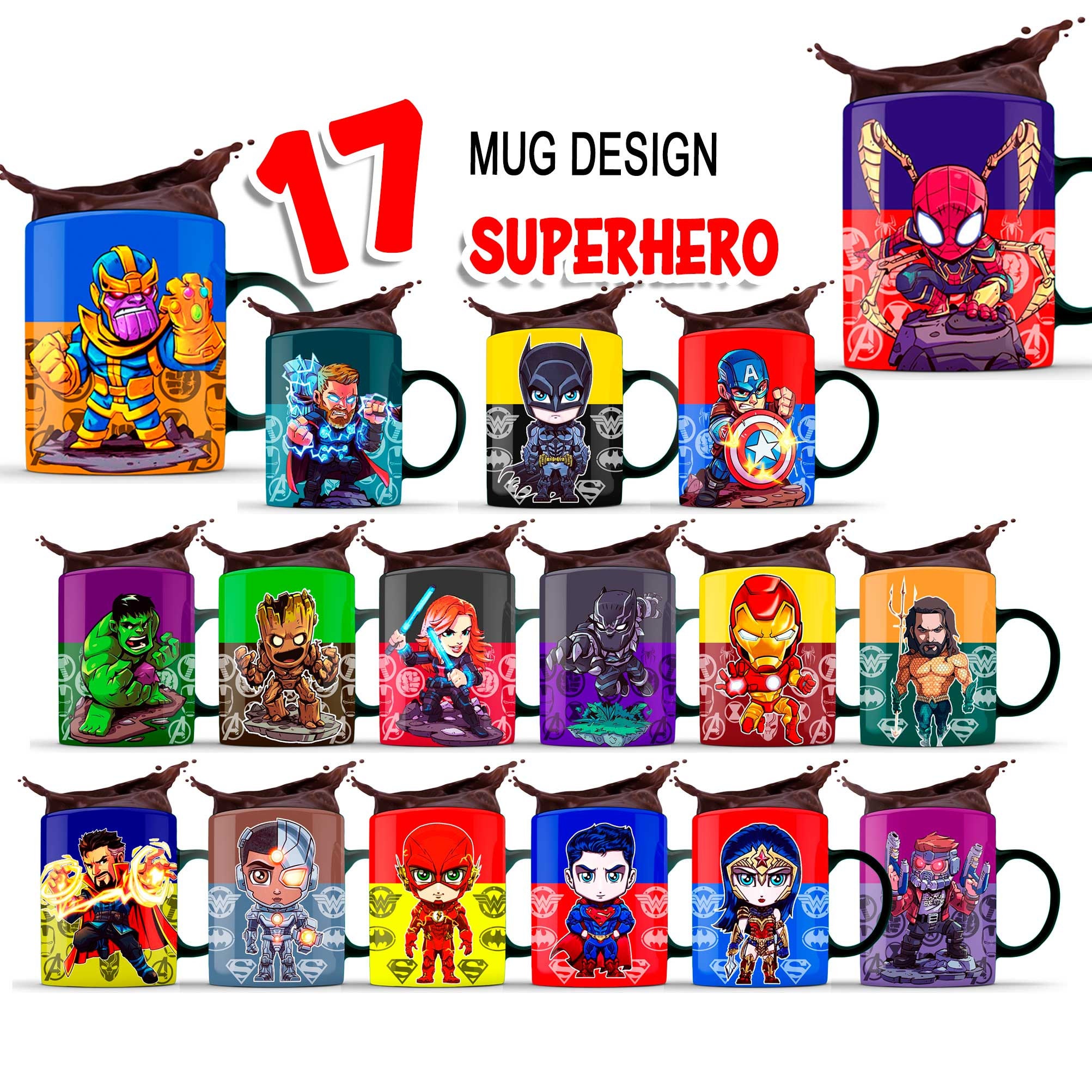17 Mug Design Template SuperHero Mug Sublimation Template | Etsy