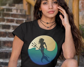 Mermaid Moon Ocean Wave T-Shirt, Celestial Mermaid Shirt, Mermaid Witchy Shirt, Mermaid Shirt