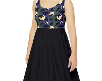 Moonlight Raven Crow Skater Dress | All-Over Print