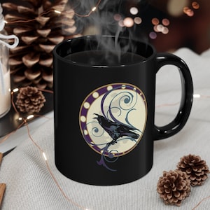Raven Mug, Raven And Moon Mug, Crow Mug, Moon Mug, Mythology Mug, 11oz Coffee Mug