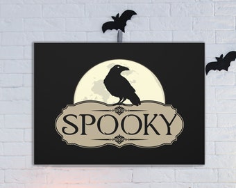 Spooky Raven and Moon Halloween Canvas Print: Gothic Wall Art
