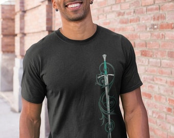 Swordsman T-Shirt: Longsword & Scrollwork Graphic Tee