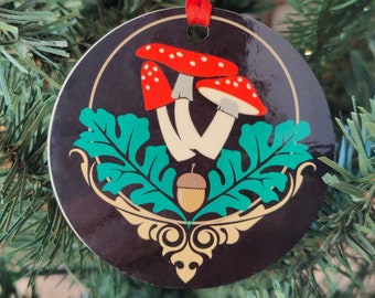 Mushroom Wood Ornament: Cottagecore Botanical Yule Gift