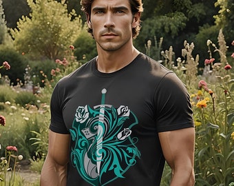 Medieval Knight T-Shirt: Roses & Sword Renaissance Tee