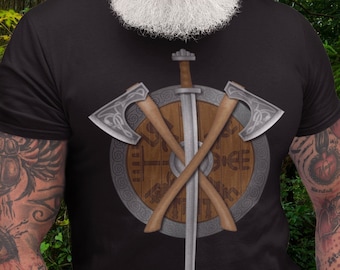 Viking Axes and Shield T-Shirt, Norse T-Shirt, Nordic Shirt, Norse Warrior Tee , Pagan T-Shirt, Viking Clothing