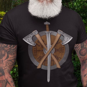 Viking Axes and Shield T-Shirt, Norse T-Shirt, Nordic Shirt, Norse Warrior Tee , Pagan T-Shirt, Viking Clothing