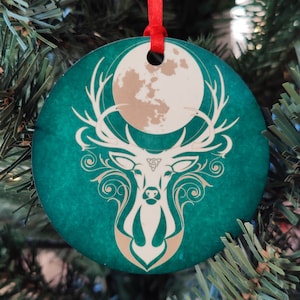 Mystic Moon Stag Yule Ornament, Christmas Ornament, Yule Ornament, Celestial Ornament, Deer Ornament