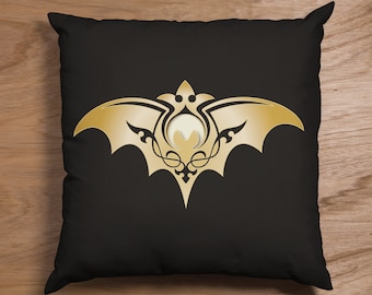 Gold Filigree Vampire Bat Halloween Gothic Pillow, Bat Lover Pillow, Vampire Bat Pillow