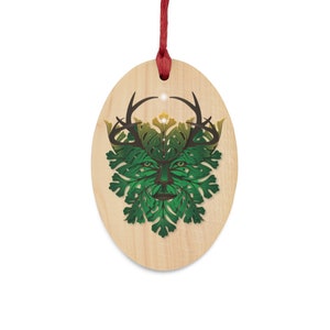 Celtic Green Man Nature Wood Yule Ornament, Yule Ornament, Holiday Ornament, Nature Ornament