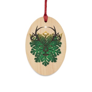 Celtic Green Man Yule Ornament - Nature Wood Holiday Décor, Green Man Ornament, Celtic Nature Gift