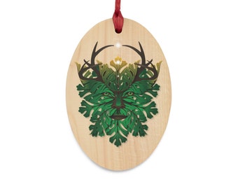 Celtic Green Man Nature Wood Yule Ornament, Yule Ornament, Holiday Ornament, Nature Ornament