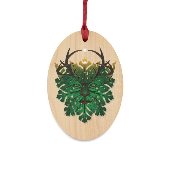 Celtic Green Man Yule Ornament - Nature Wood Holiday Décor, Green Man Ornament, Celtic Nature Gift