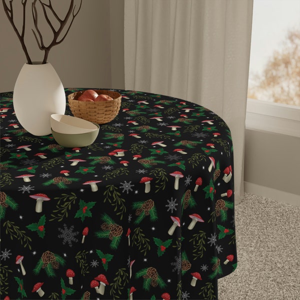 Mushroom Forest Yule Tablecloth, Christmas Tablecloth, Yule Tablecloth, Nature Tablecloth, Cottagecore Tablecloth